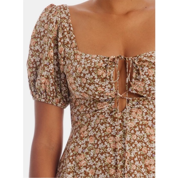 Astr the Label Lace Up Puff Sleeve Floral Midi Dress - Picture 2 of 16